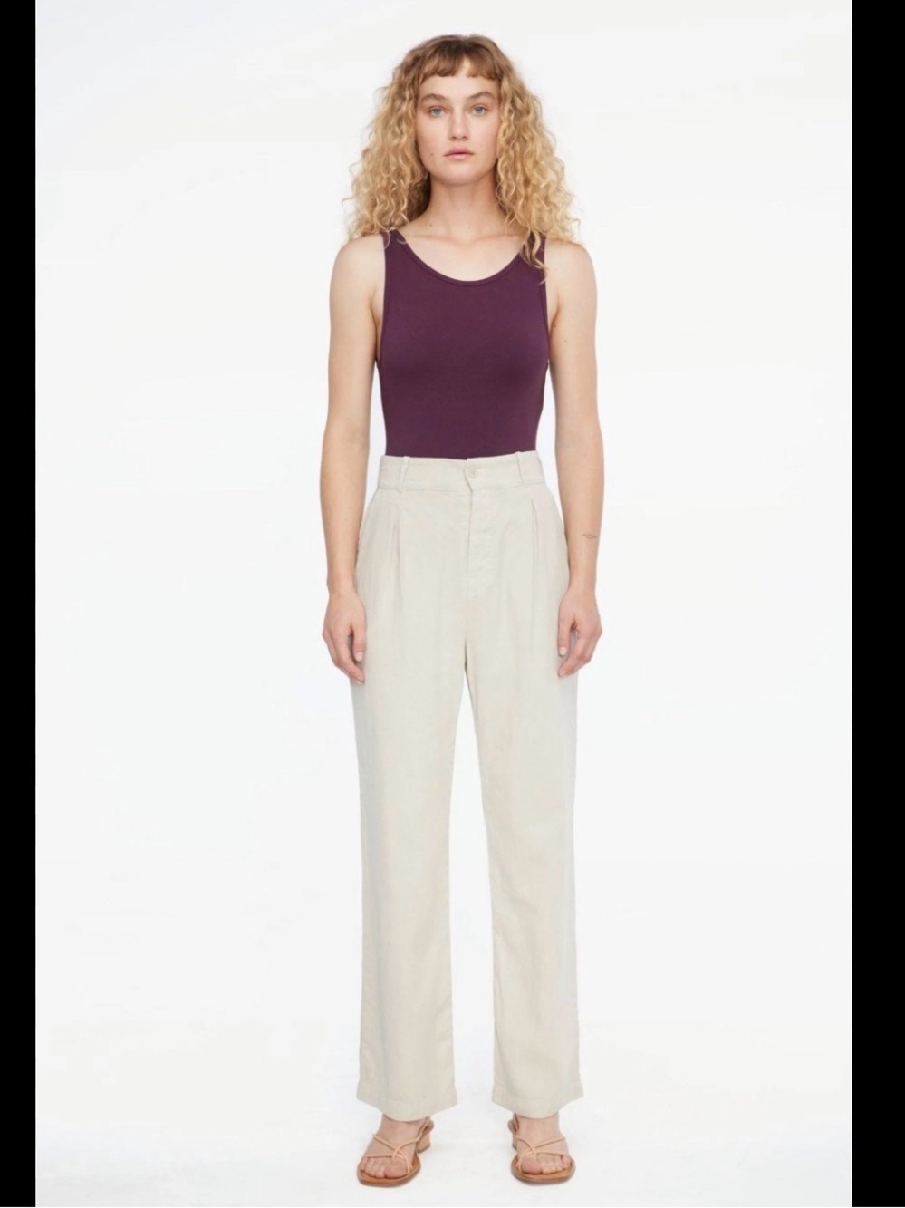 LACAUSA Cream High-Rise Straight Leg Echo Trouser
